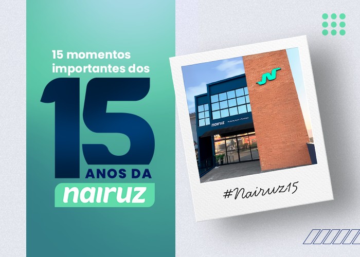 Destacando os 15 anos da Nairuz e uma foto da parte externa do novo prédio.